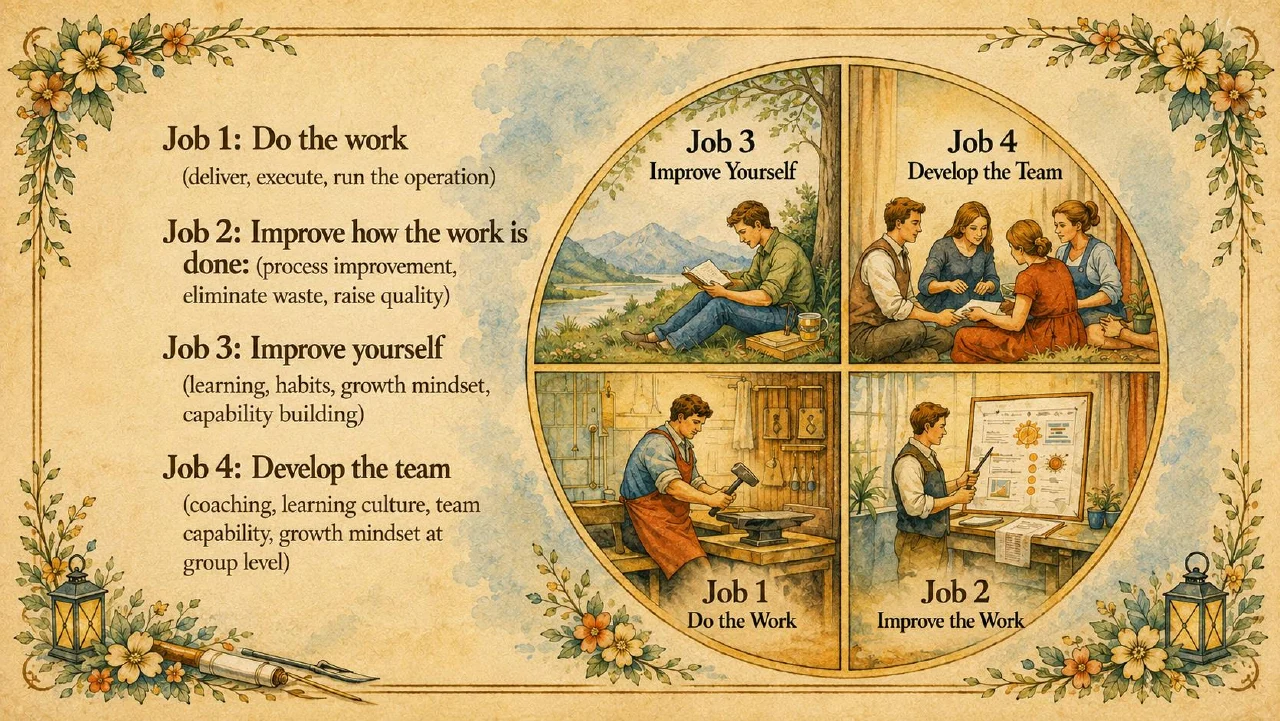 Four jobs: do the work, improve how the work is done, improve yourself and develop the team
